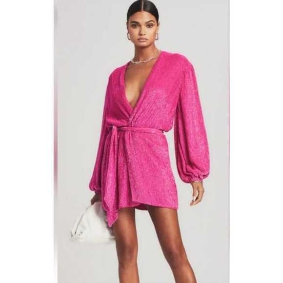Retrofete Gabrielle Robe Dress in Hot Pink Sequins Size Large NWT - Picture 1 of 12